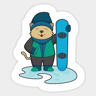 Cat as Snowboarder with Snowboard Sticker